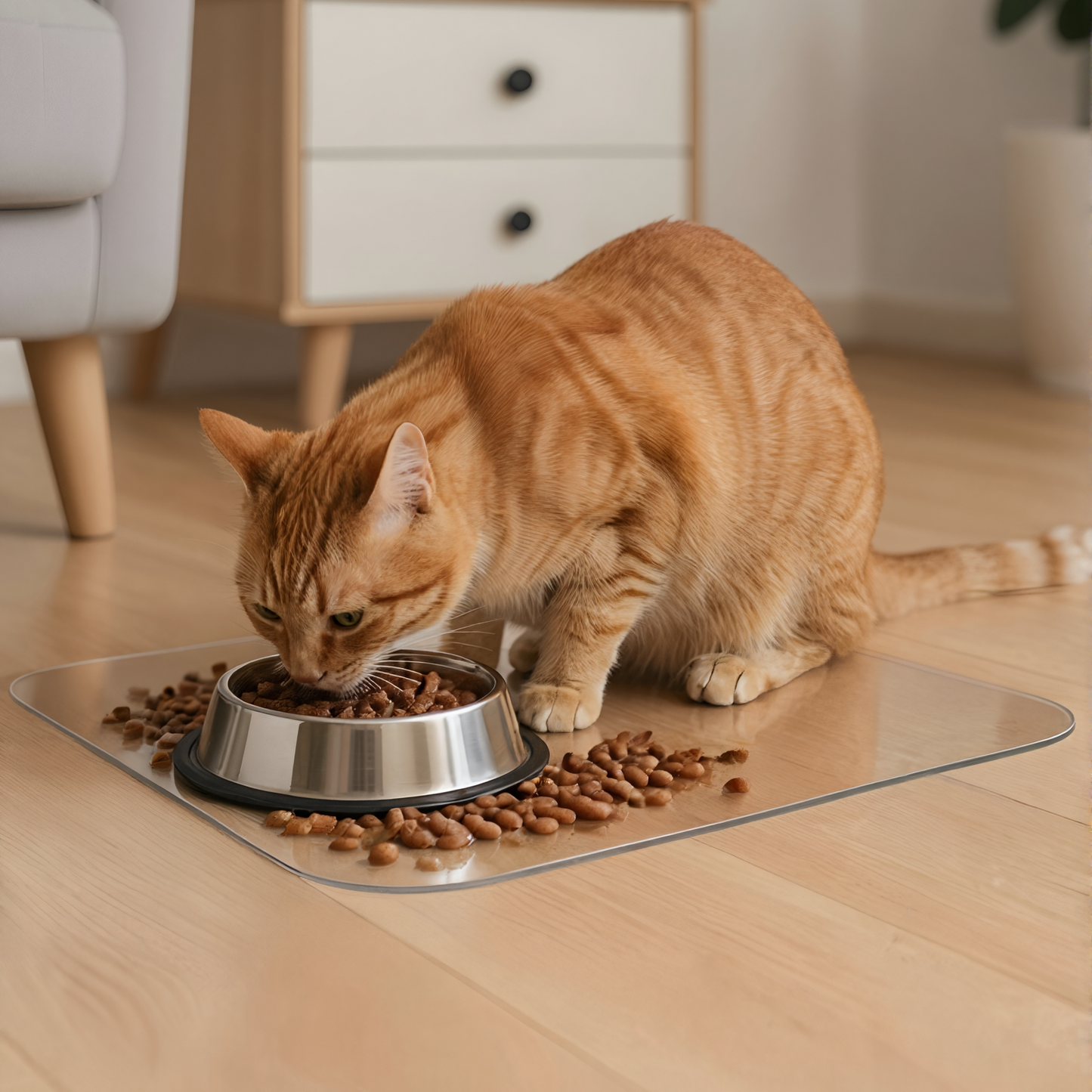 Artwelt Futtermatte Folie Transparent Bodenschutzmatte Wiederaufbereitet Napfunterlage in Verschiedenen Größen Erhältlich für Katze oder Hund (50cm X 60cm)