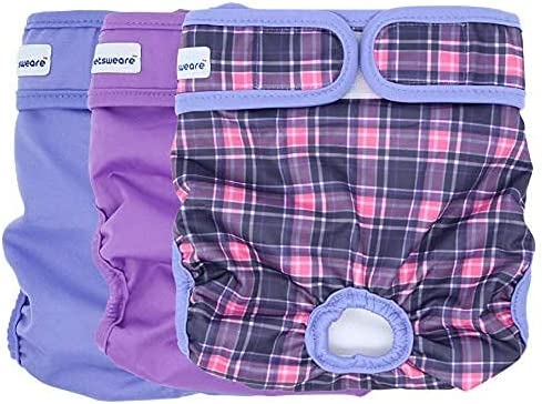 Petsweare wasserdicht saugfähig waschbare robuste wiederverwendbare Hundewindeln Läufigkeitshose Inkontinenzunterlage für weibliche Welpe und Hündinnen 3er Pack (XLarge, Lilac)