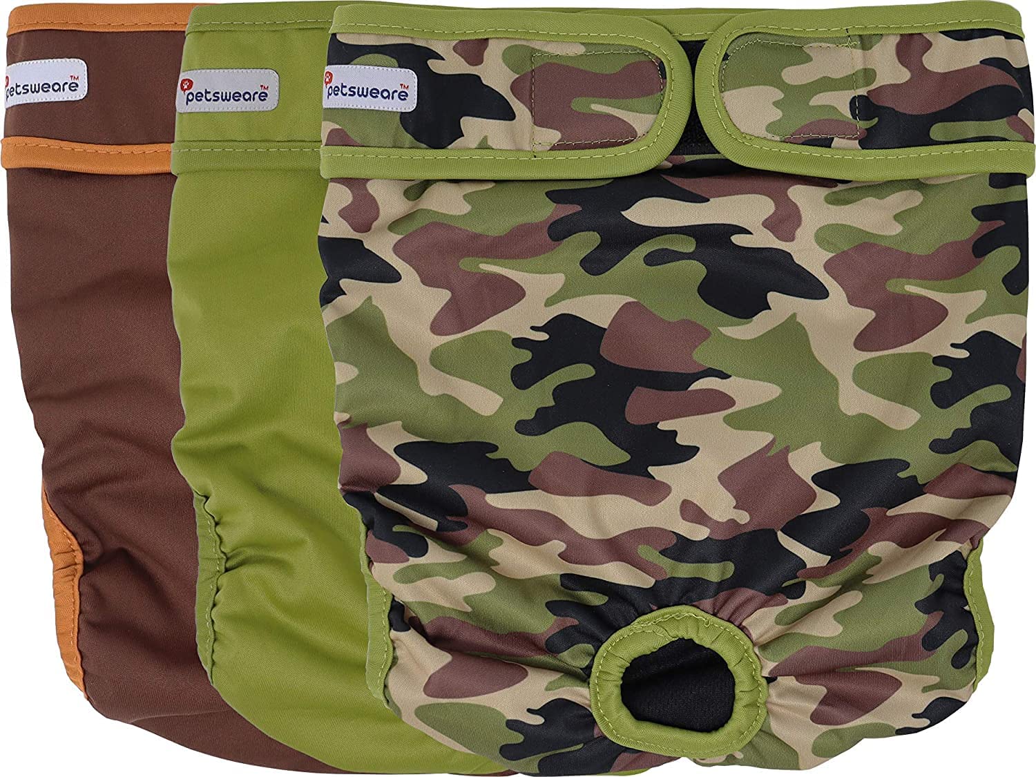 Petsweare wasserdicht saugfähig waschbare robuste wiederverwendbare Hundewindeln Läufigkeitshose Inkontinenzunterlage für weibliche Welpe und Hündinnen 3er Pack (XXLarge, Oliv-Braun-Camouflage)