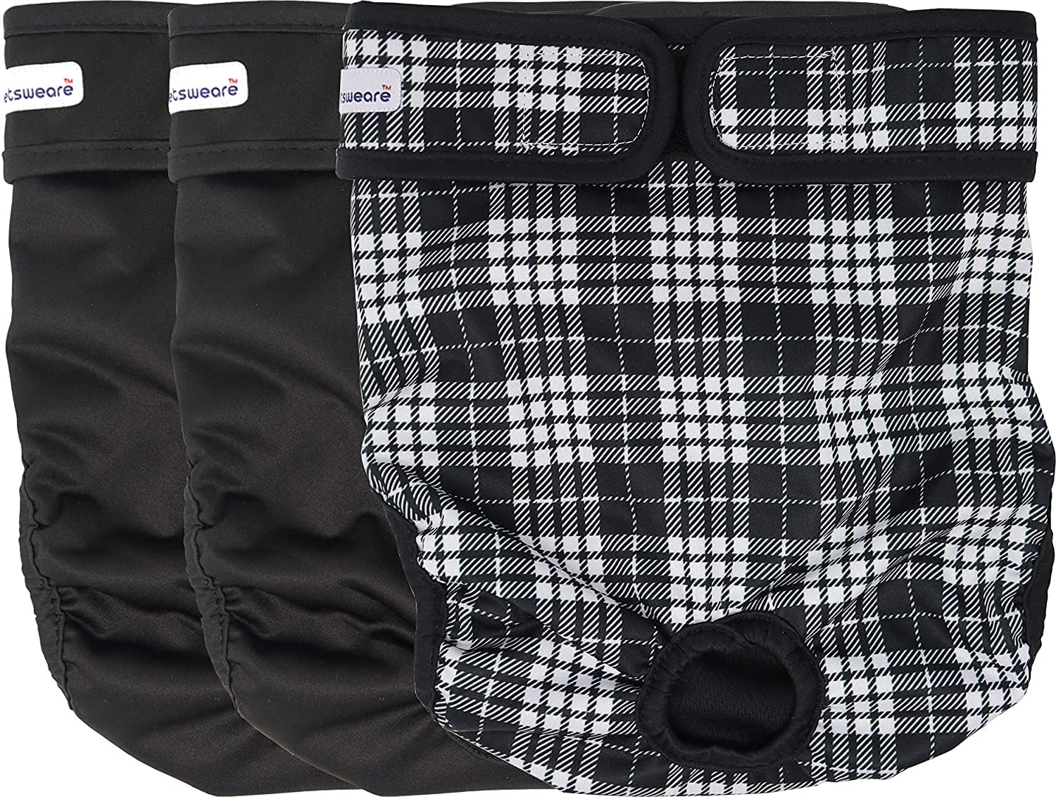 Petsweare Wasserdicht Saugfähigkeit Waschbare Robuste Wiederverwendbare Hundewindeln Läufigkeitshose Inkontinenzunterlage für Weiblichen Welpe und Hündinnen 3 Pack (XSmall, Schwarz)