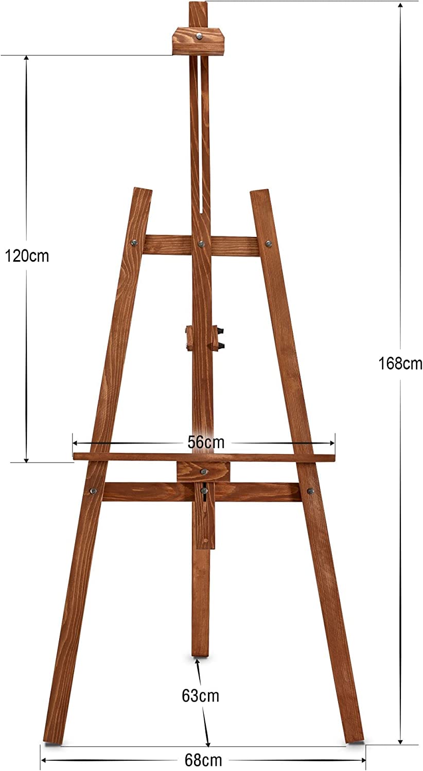 Artwelt Staffelei Holz Groß 168 cm aus Fichtenholz Studiotyp Verstellbare Zerlegte Dreibeinig Klappbare Holzstaffelei für Kuntsmalerei und Werbung Dunkle Farbe