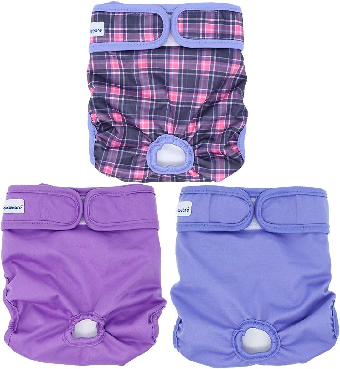 Petsweare wasserdicht saugfähig waschbare robuste wiederverwendbare Hundewindeln Läufigkeitshose Inkontinenzunterlage für weibliche Welpe und Hündinnen 3er Pack (XSmall, Lilac)