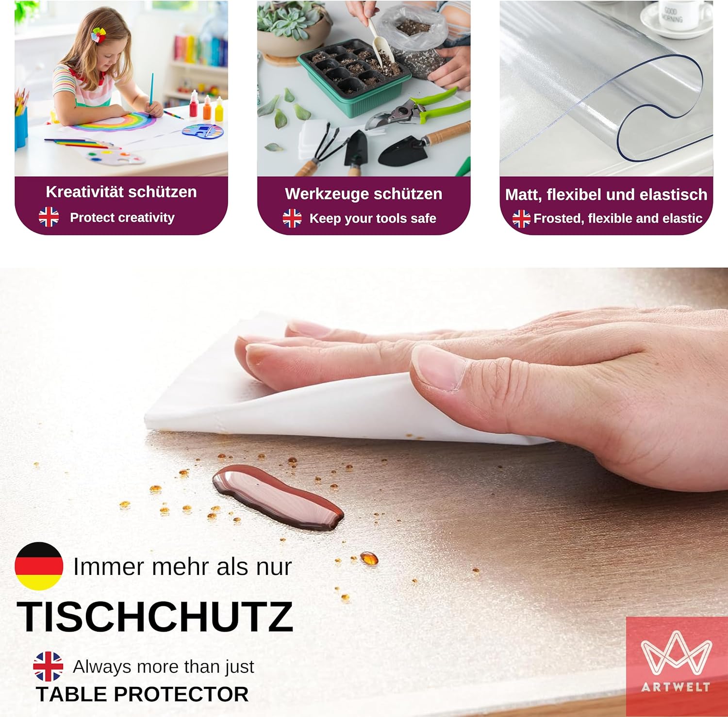 Tischdecke Transparent Leicht Mattiert Tischfolie Maschinenschnitt Geruchsneutral Tischschutzfolie Premium Qualität Made in Germany