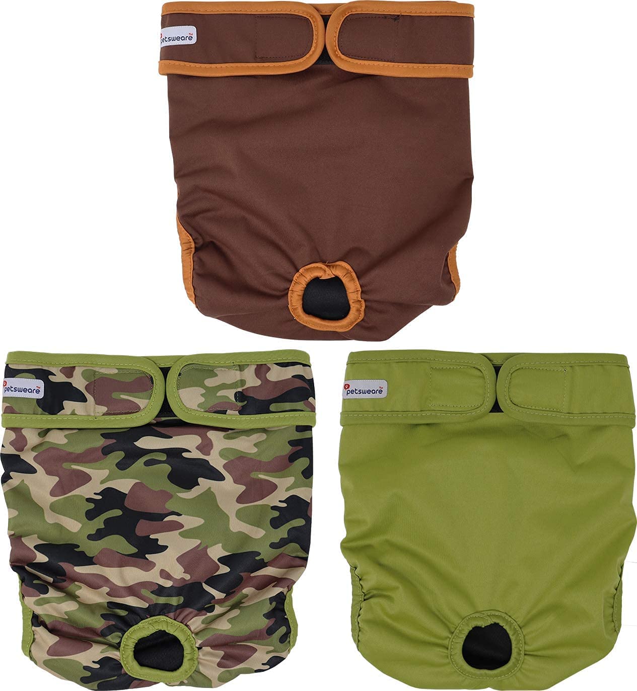 Petsweare wasserdicht saugfähig waschbare robuste wiederverwendbare Hundewindeln Läufigkeitshose Inkontinenzunterlage für weibliche Welpe und Hündinnen 3er Pack (XXLarge, Oliv-Braun-Camouflage)