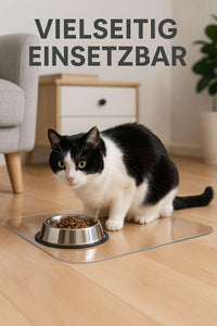 Artwelt Futtermatte Folie Transparent Bodenschutzmatte Wiederaufbereitet Napfunterlage in Verschiedenen Größen Erhältlich für Katze oder Hund (50cm X 60cm)
