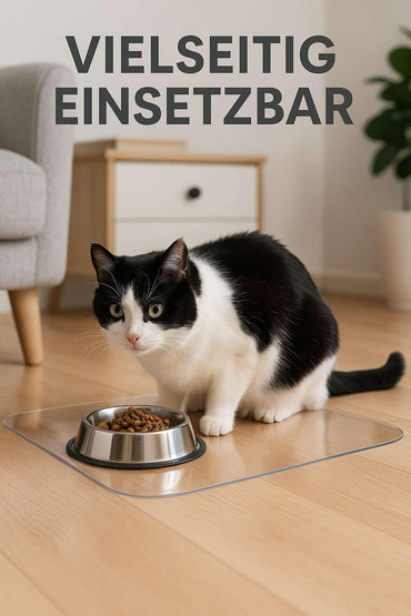 Artwelt Futtermatte Folie Transparent Bodenschutzmatte Wiederaufbereitet Napfunterlage in Verschiedenen Größen Erhältlich für Katze oder Hund (50cm X 60cm)