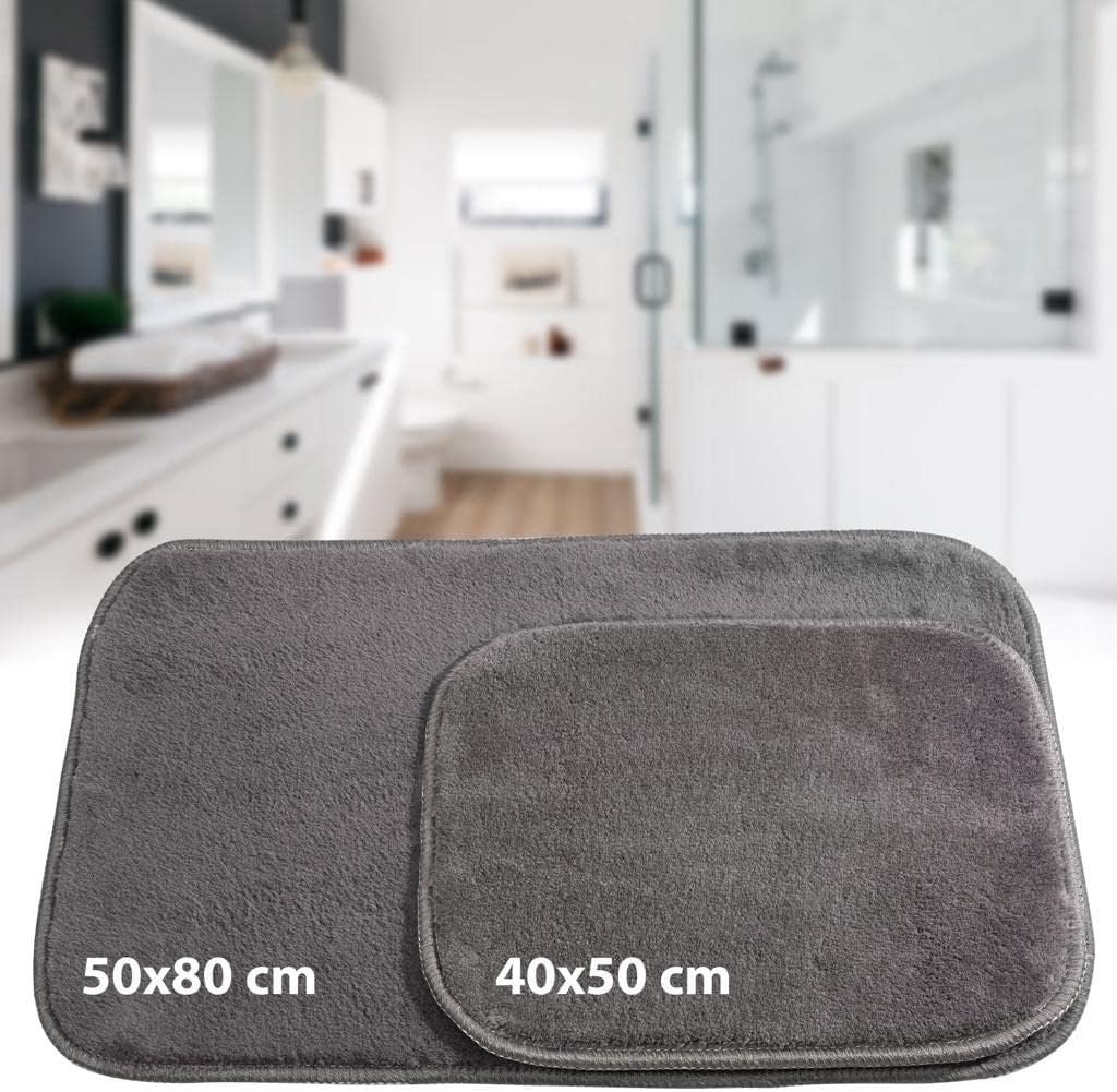 Artwelt Badezimmerteppich Set 2 teilig rutschfest Badematte Badevorleger Duschvorleger Absorbierende Badteppich für Badezimmer 50x80 & 40x50 Anthrazit