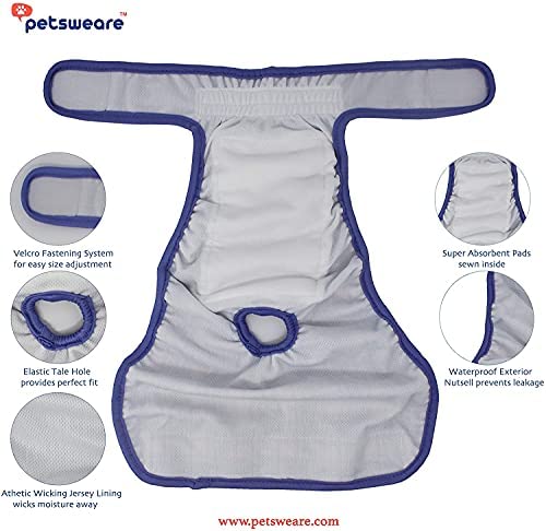 Petsweare wasserdicht saugfähig waschbare robuste wiederverwendbare Hundewindeln Läufigkeitshose Inkontinenzunterlage für weibliche Welpe und Hündinnen 3er Pack (XSmall, Lilac)