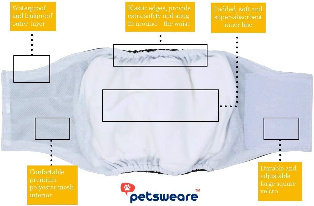 Petsweare Wasserdicht Saugfähigkeit Waschbare Robuste Wiederverwendbare Hundewindeln Inkontinenzunterlage für Männlichen Welpe und Hunde 3 Pack (Large, Grün-Rot-Blau)