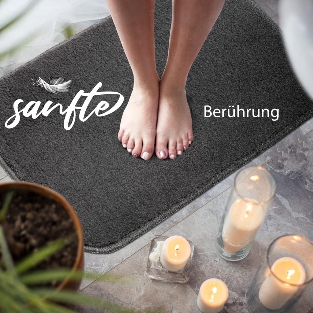 Artwelt Badezimmerteppich Set 2 teilig rutschfest Badematte Badevorleger Duschvorleger Absorbierende Badteppich für Badezimmer 50x80 & 40x50 Anthrazit