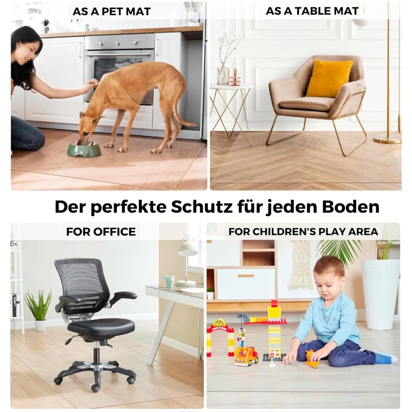 Artwelt Bürostuhl Unterlage Bodenschutzmatte aus mattem PVC rutschfest 2 mm dick Strapazierfähig & Bruchsicher (100cm X 120cm)