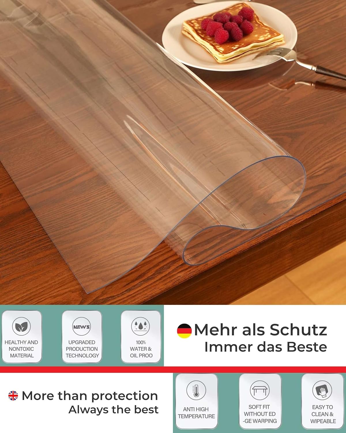 Artwelt Tischdecke Transparent Tischfolie 2.0mm Glasklar Folie Tischschutz Wasserdicht Abwaschbar Polyvinylchloride Folie Wunschmaß Fettdicht Tischschutzfolie (40cm X 60cm)