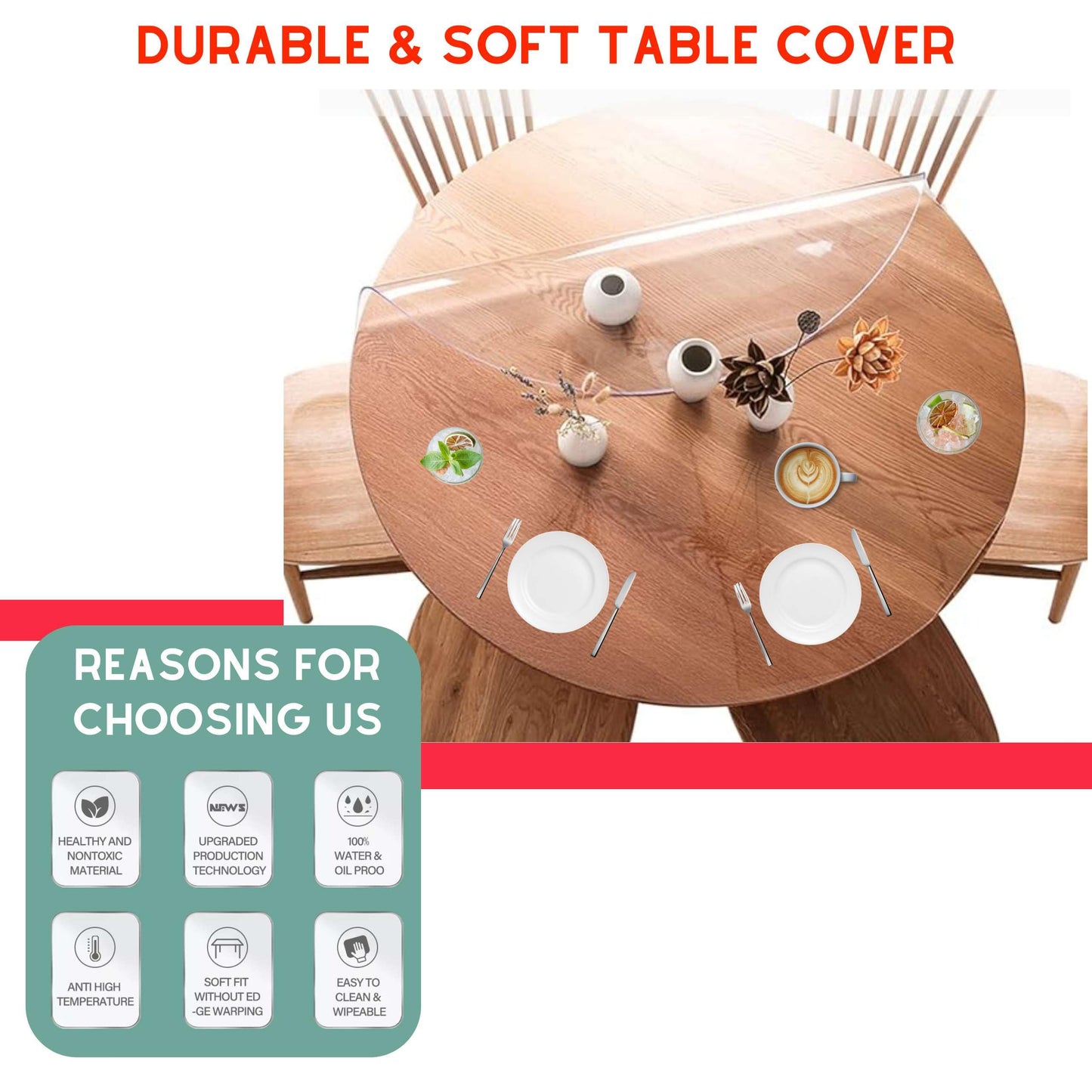 Artwelt Tischdecke Transparent Rund 2.0mm Tischfolie Glasklar Folie Tischschutz Wasserdicht Abwaschbar Wunschmaß Tischschutzfolie für Runde Tische Durchmesser 40cm